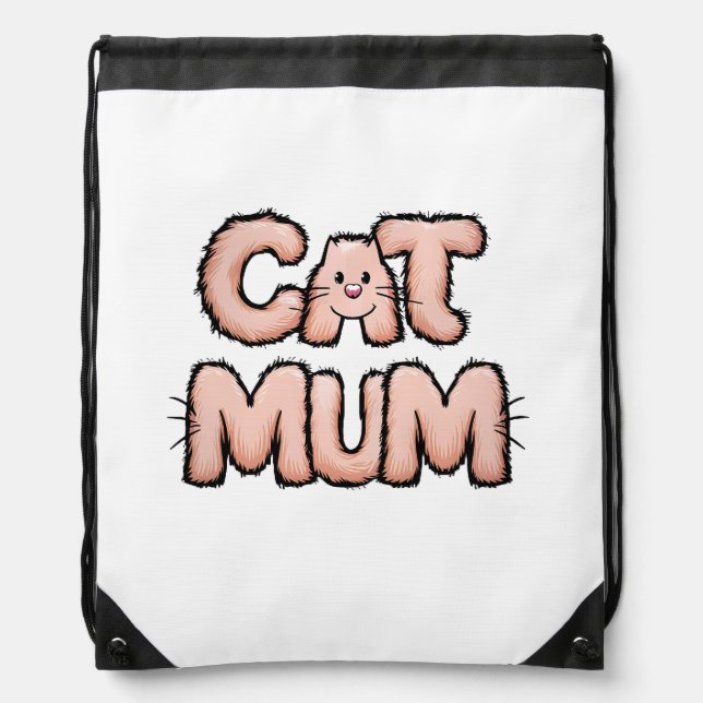 Funny cute "cat mum" furry whiskers mother's day drawstring bag (Front)