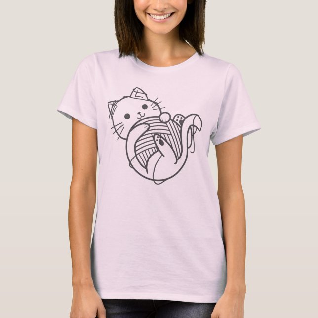 Funny Cute Cat Playing A Yarn T-Shirt (Front)