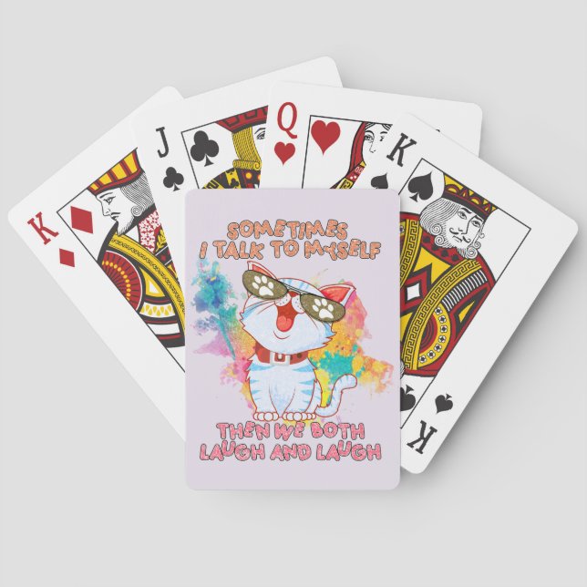 Funny Cute Cat | Sometimes I Talk To Myself Poker Cards (Back)