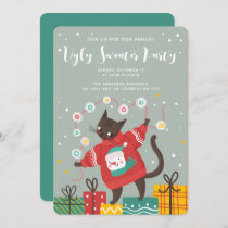 Funny Cute Cat Ugly Christmas Sweater Party Holiday Card