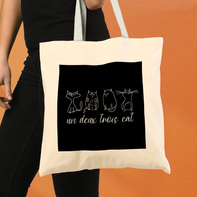 Funny Cute Cat Un Deux Trois  Tote Bag (Funny cat lovers tote bag)