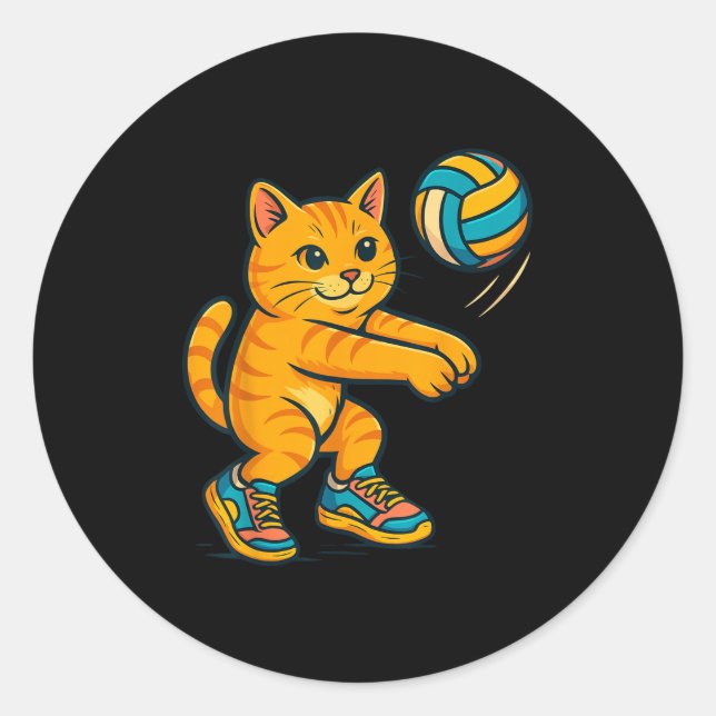 Funny Cute Cat Volleyball Player Fan Tee Trainer T Classic Round Sticker (Front)