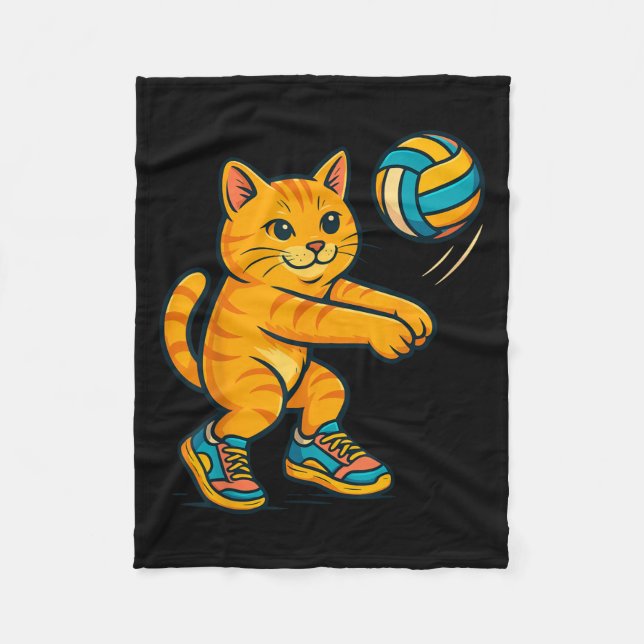 Funny Cute Cat Volleyball Player Fan Tee Trainer T Fleece Blanket (Front)