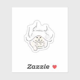 Funny Cute Cat Wearing Towel Hand Drawn Art Sticker