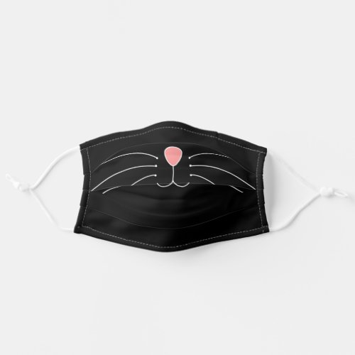 Funny Cute Cat Whiskers on Black Adult Cloth Face Mask