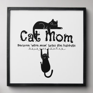 Funny Cute Cat Wine Mom Quote Typography Gift Peel And Stick Photo Tile
