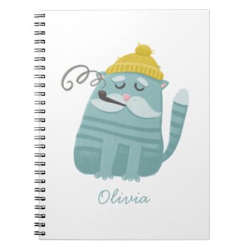 Funny Cute Cat. Winter Blue Cartoon Humor Animal Notebook by RemioniArt at Zazzle