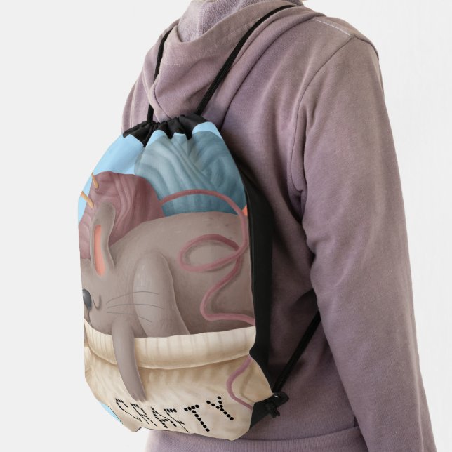 Funny Cute Cat & Yarn Knitting Basket Crafty Drawstring Bag (Insitu)