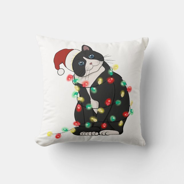 Funny Cute Catmas Cat Throw Pillow (Front)
