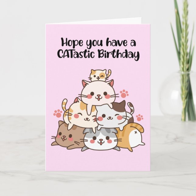 Funny Cute Cats Birthday Greeting Card  (Front)