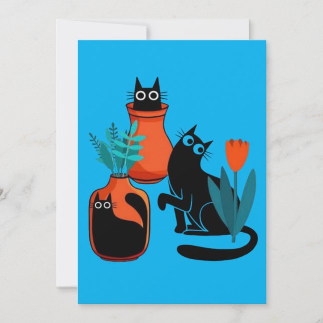 Funny cute cats cartoon illustration,cute cat art  invitation (Front)