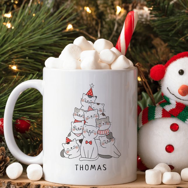 Funny Cute Cats Tree Christmas Coffee Mug (Creator Uploaded)