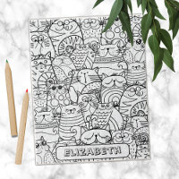 Funny Cute Cats Zen Doodle Coloring Custom Name