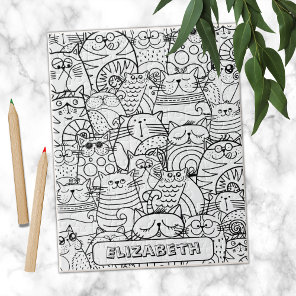 Funny Cute Cats Zen Doodle Coloring Custom Name Jigsaw Puzzle