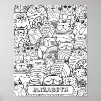Funny Cute Cats Zen Doodle Coloring Custom Name