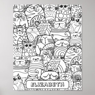 Funny Cute Cats Zen Doodle Coloring Custom Name Poster