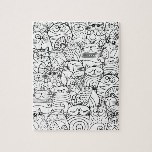 Funny Cute Cats Zen Doodle Relaxing Adult Coloring Jigsaw Puzzle