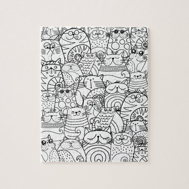 Funny Cute Cats Zen Doodle Relaxing Adult Coloring Jigsaw Puzzle (Vertical)