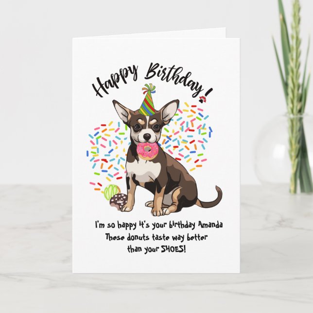 Funny Cute Chihuahua Dog Birthday Card Donuts (Front)