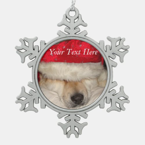 funny cute christmas akita in red santa hat snowflake pewter christmas ornament