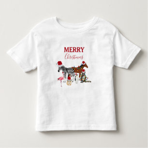 Funny Cute Christmas Animals Santa Hats Lights Toddler T-shirt