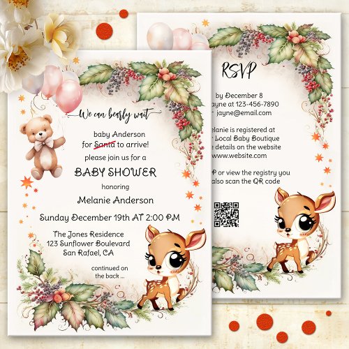 Funny Cute Christmas Bear Baby Shower Invitation