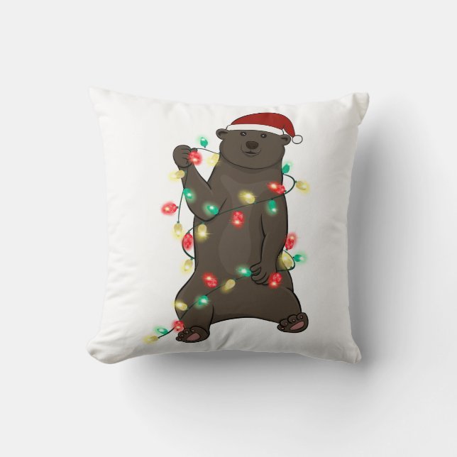 Funny Cute Christmas Bear Throw Pillow (Front)