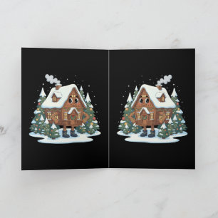 Funny Cute Christmas Cabin Character Whimsical Card