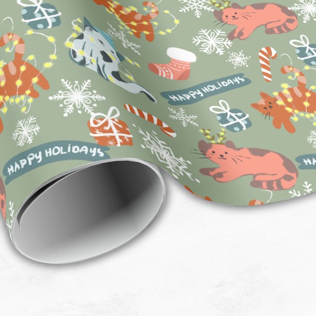 Funny Cute Christmas Cats Happy Holiday  Wrapping Paper (Creator Uploaded)