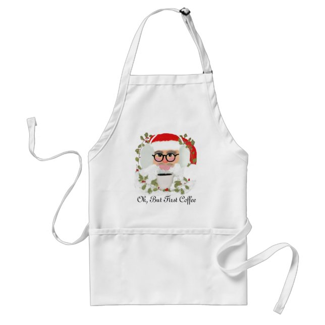 Funny Cute Christmas Coffee Santa Adult Apron (Front)