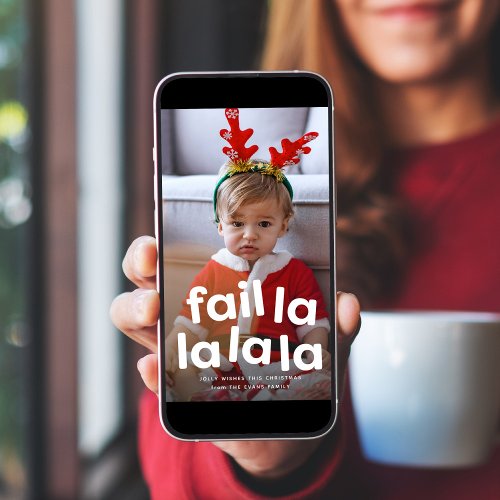 Funny cute Christmas fail one photo red Holiday Card