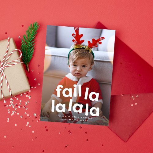 Funny cute Christmas fail one photo red Holiday Card