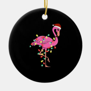 Funny Cute Christmas Flamingo Ceramic Ornament