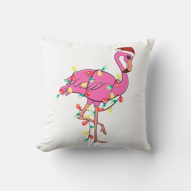 Funny Cute Christmas Flamingo Throw Pillow (Front)