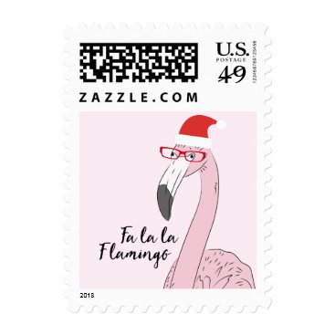 Funny Cute Christmas Flamingo wearing Santa Hat Postage Funny Cute Christmas Flamingo wearing Santa Hat Postage