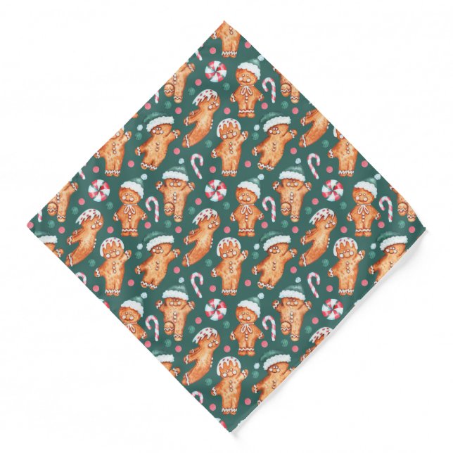 Funny cute Christmas gingerbread man cookies Bandana (Front)