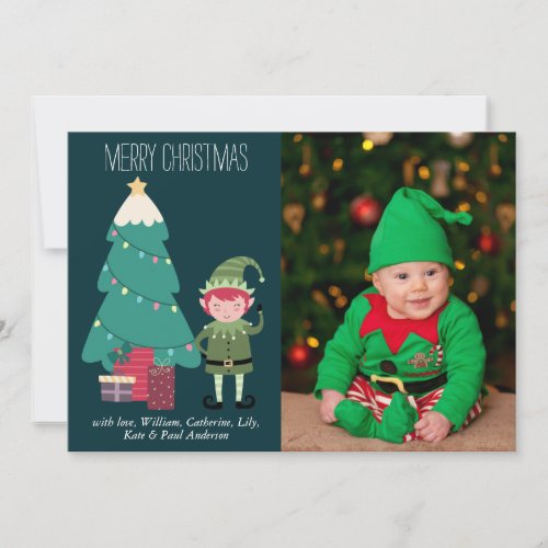 Funny Cute Christmas Green Elf Tree Gifts Photo Holiday Card