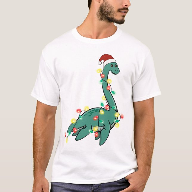 Funny Cute Christmas Lochness Monster T-Shirt (Front)