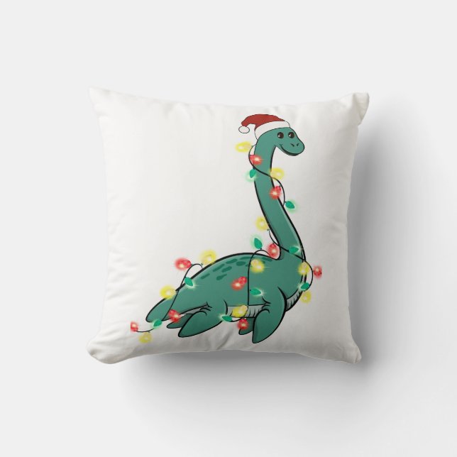 Funny Cute Christmas Lochness Monster Throw Pillow (Front)