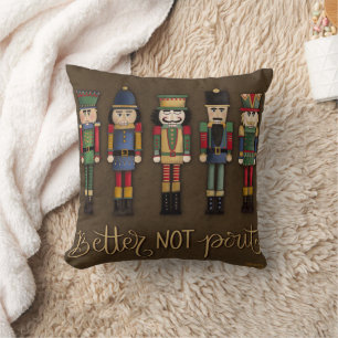 Funny Cute Christmas Nutcrackers Better Not Pout Throw Pillow