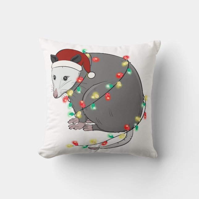 Funny Cute Christmas Opossum Throw Pillow (Front)