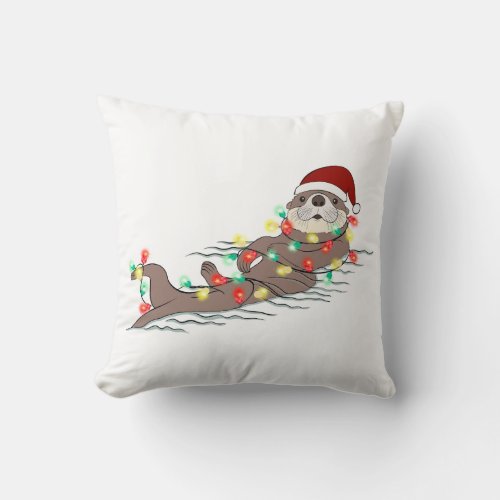 Funny Cute Christmas Otter Throw Pillow