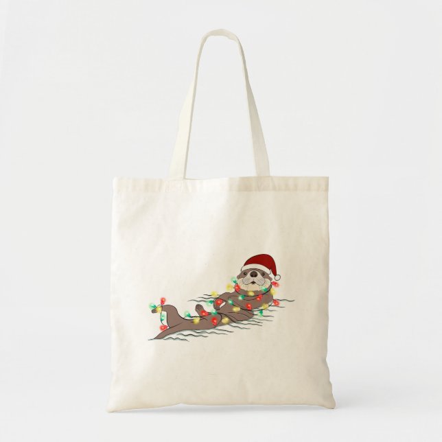 Funny Cute Christmas Otter Tote Bag (Front)