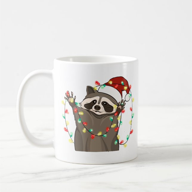 Funny Cute Christmas Raccoon Coffee Mug (Left)