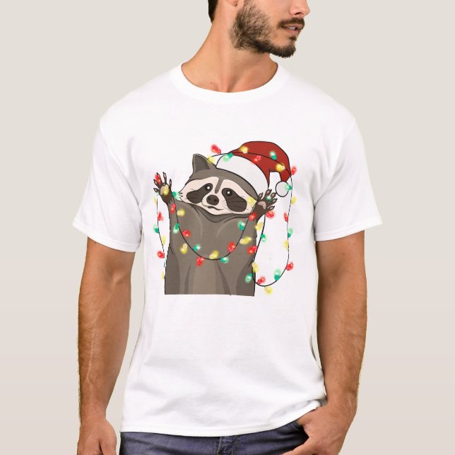 Funny Cute Christmas Raccoon T-Shirt (Front)