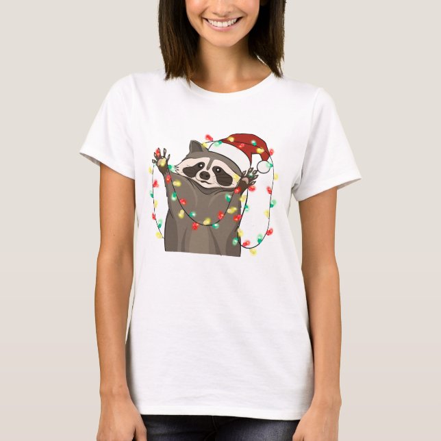 Funny Cute Christmas Raccoon T-Shirt (Front)