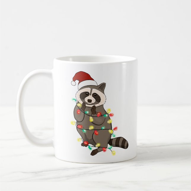 Funny Cute Christmas Racoon Coffee Mug (Left)