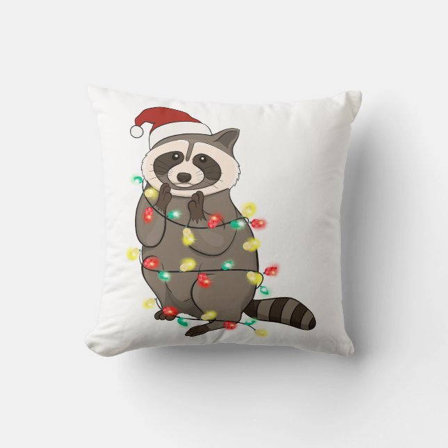 Funny Cute Christmas Racoon Throw Pillow (Front)