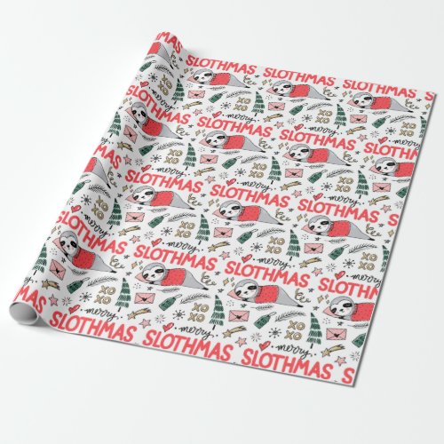 Funny Cute Christmas Sloth with Santa Hat Wrapping Paper