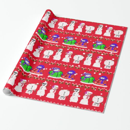 Funny Cute Christmas Snowmen Wrapping Paper